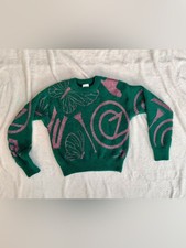Wicked Girls Fuzzy Metallic Graphic Sweater Green Size M 7/8 NWOT