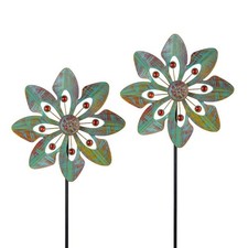 2 Pack Wind Spinners Outdoor, Metal Wind Spinner with Flower Design for Yard ...