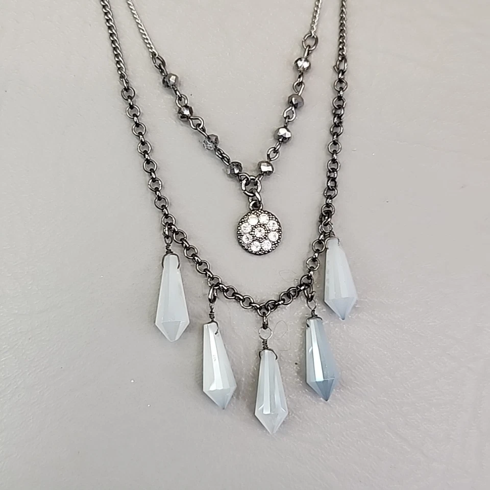 Collar Vera Wang Cadena en Capas Punta Vidrio Azul Esmerilado Cuelga Gunmetal 16" Foto 4 de 4