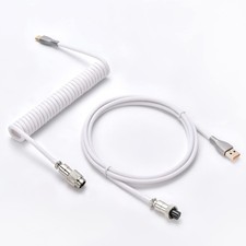 Custom Coiled Keyboard Cable Detachable Metal Aviator 1.5M to USBA White
