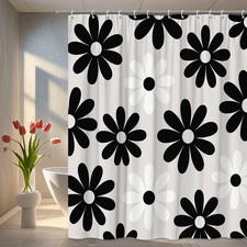 Black and White Floral Shower Curtain for Bathroom Decor