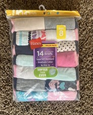 Hanes Youth Girls Size 8 Multi Color Tagless Soft Briefs Underwear 14 Pack NEW