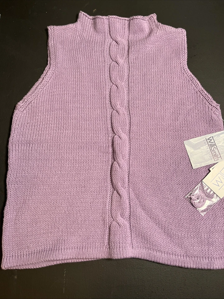 Y2K Willi Smith Sweater L Purple Sleeveless Mock Neck Knit NWT Retro Classic - Image 2 of 4