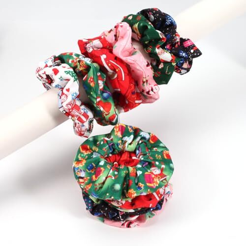 12 Stück Weihnachten Haar Scrunchies für Frauen Mädchen Santa Weihnachtsbaum Farbe 5 - Bild 4 von 8