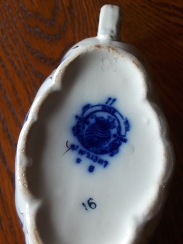 VINTAGE FLOW BLUE GRINDLEY "ROSE" GRAVY BOAT; CIRCA 1891-1914 NEARLY MINT - Picture 4 of 6