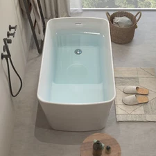 49" Freestanding Bathtub with Integrated Seat, Acrylic Stand Alone Soaking Tub