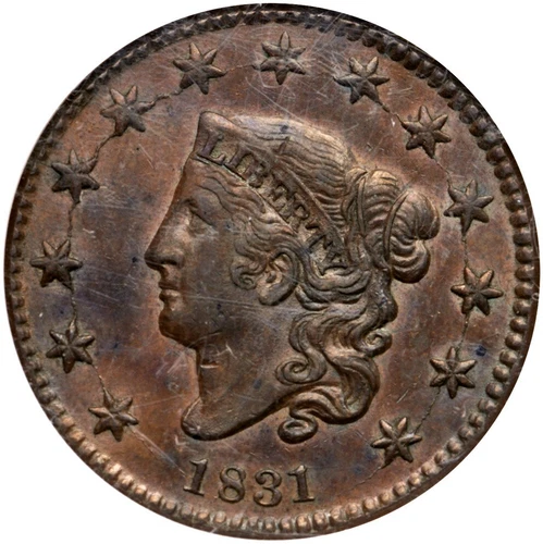 1831 N-12 R-1 NGC AU 58 CAC Matron or Coronet Head Large Cent Coin 1c
