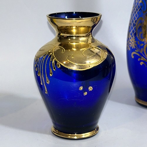 Murano Enamelled Decanter Set 4 X Shot/tot Glasses Flower Encrusted Cobalt Blue - Picture 7 of 21
