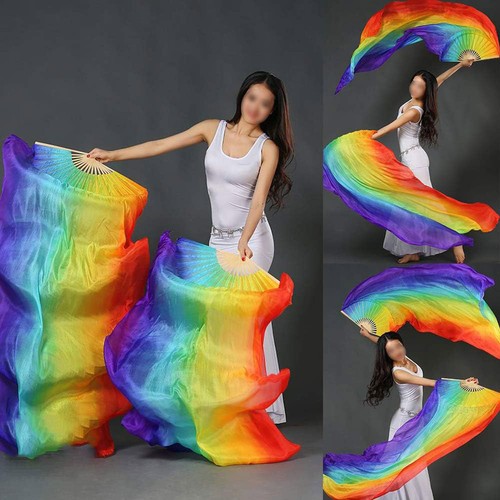 Belly Dance Fan Silk Fan Colored Dance Cloth Fan Long Folding Belly Dance Fans - Picture 15 of 46