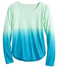 SO Girls Top Mint Size 18 Plus Pullover Long Sleeve Crochet Back