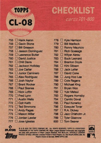 2025 Topps Living Set 799, 800, CL-08 Seaver, Glasnow &Checklist w Box Free Ship - Picture 7 of 7