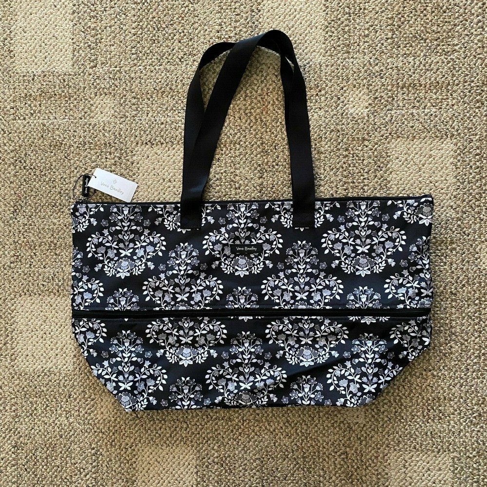 Women's Vera Bradley Expandable Travel Bag Chandelier Noir Tote Zip Top Black