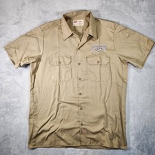 Dickies Shirt Mens Large Brown Short Sleeve Auto Mechanic Garage Workwear Button
