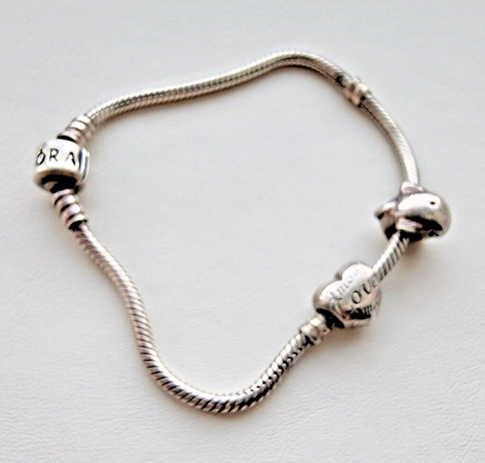 PANDORA ALE 925 STERLING SILVER HEART AND DOLPHINE BRACELET - Image 3 of 4