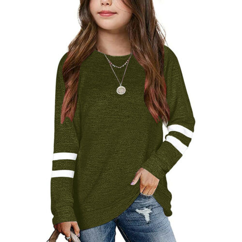 Kids Girl Casual Tunic Tops Round Neck Long Sleeve Pullover Casual Loose T-Shirt - Picture 16 of 18
