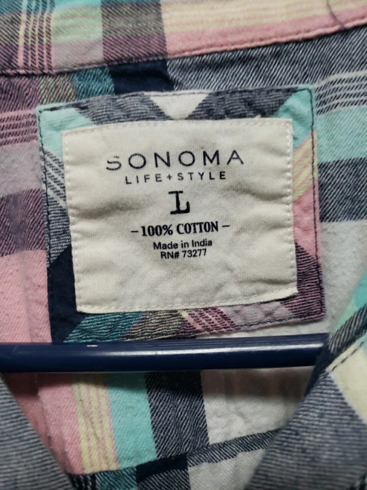 Camisa de franela blanqueada Sonoma para mujer talla L sumergida a mano azul blanco rosa turquesa Foto 2 de 4