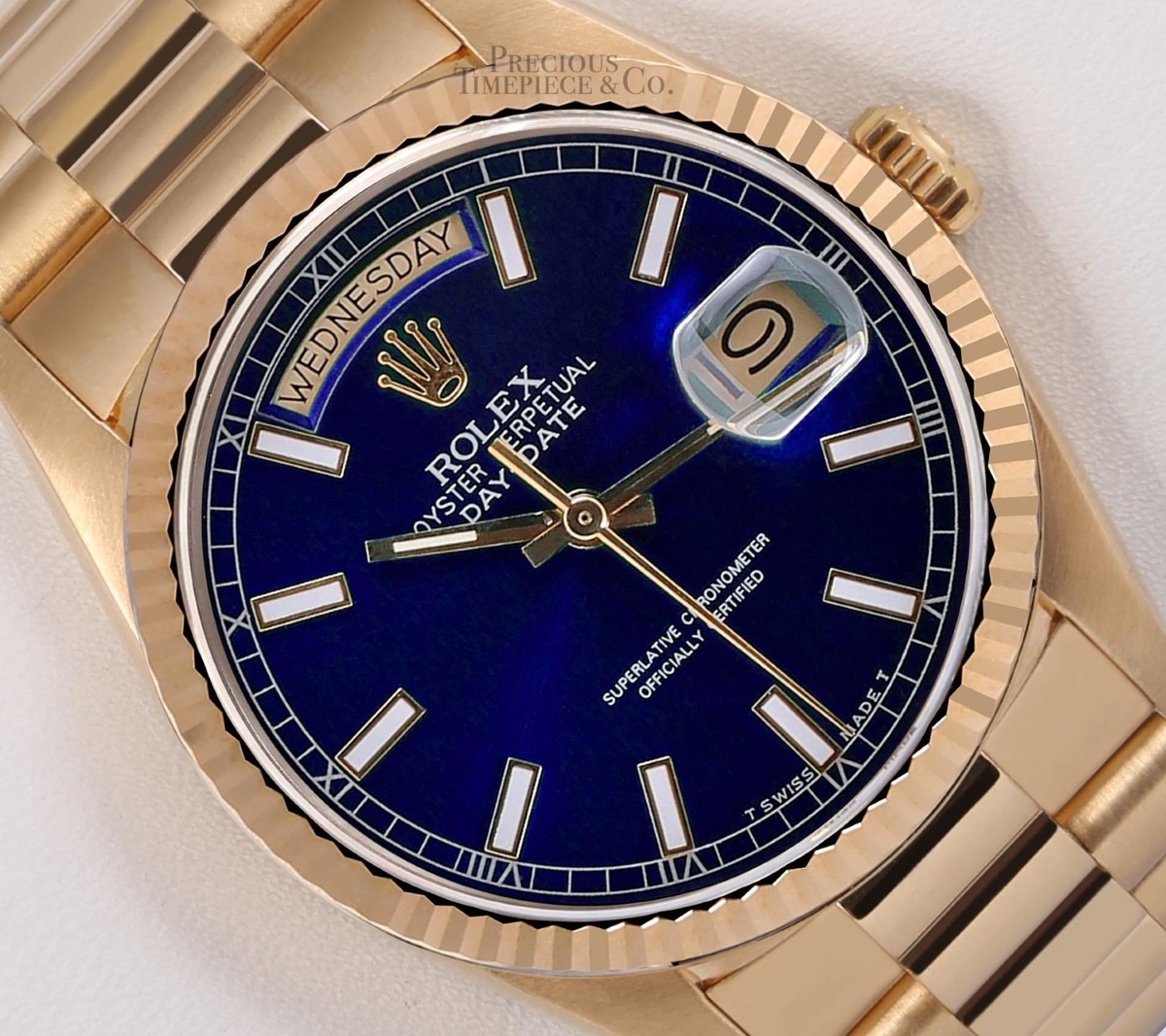 Rolex Men Day-Date 18038 Presidential 18k Gold 36mm Watch-Blue