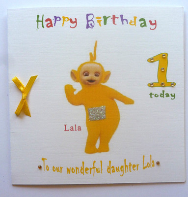 Personalised Hand made 6 inch square Teletubbies Birthday card any age