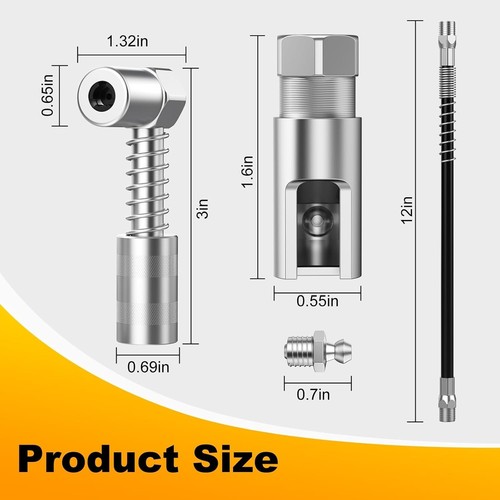 Slotted Right Angle 90 Degree Grease Gun Coupler 1/8Inch NPT Threads w/ 12" Hose - Picture 7 of 7