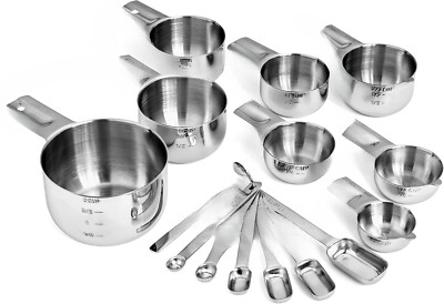 Stainless Steel Measuring Cups and Spoons Set (15 pcs) 30 ml Stainless Steel