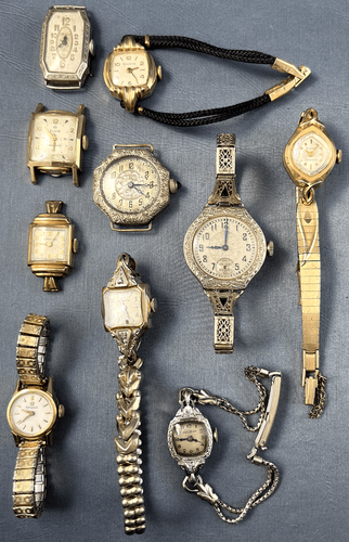Lot Vintage Gold Filled & RGP Ladies Watches Bulova Elgin Scrap or Fix 136g 12