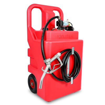 #ad 32 Gallon Portable Fuel Tank Caddy w Electric Transfer Pump On Wheel 3.7GPM Red $272.88