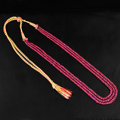 FACETED GENUINE 330.00 CTS EARTH MINED 2 STRAND RICH RED RUBY BEADS NECKLACE