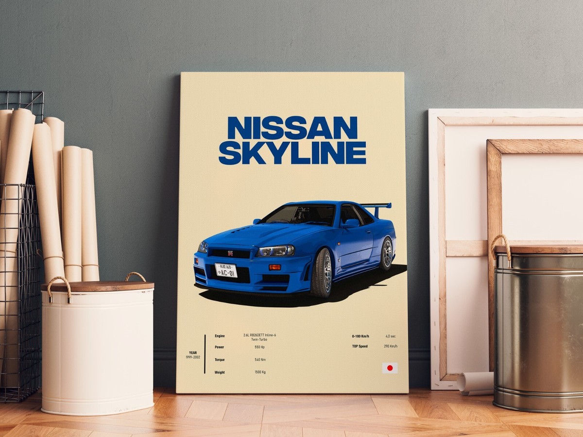 Nissan Skyline R34 Blue - Fast and Furious Movie Poster A1/A2/A3