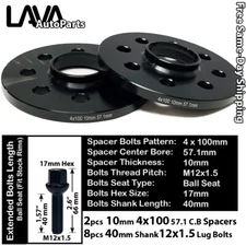 2PC 10MM THICK 4X100 57.1MM C.B WHEEL SPACER+12X1.5 BOLT FIT VOLKSWAGEN AND MORE