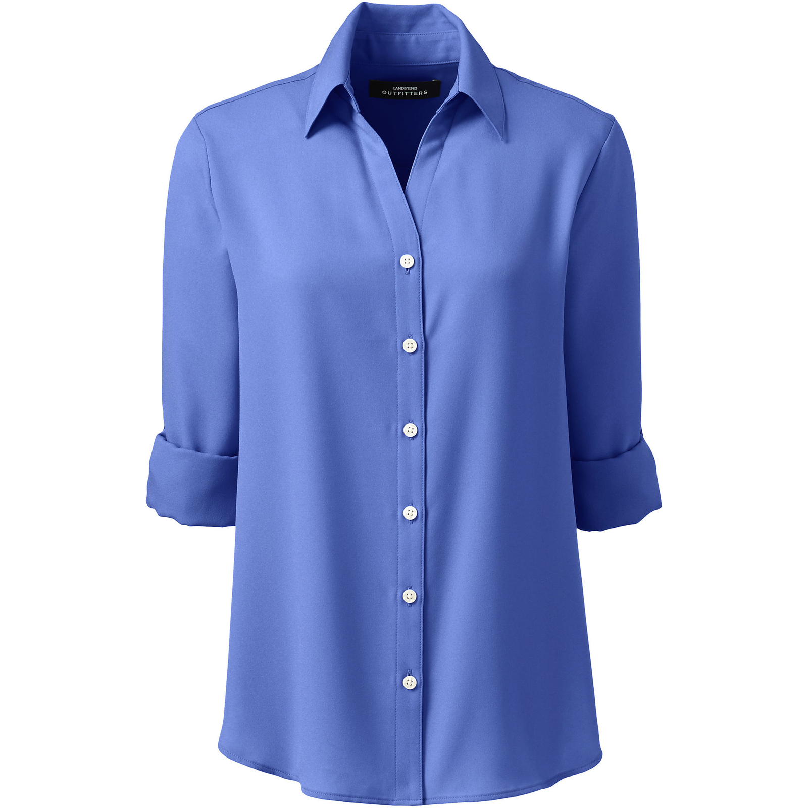 Lands' End Women's Long Sleeve Crepe Button Down Blouse Top TRUE BLUE 6