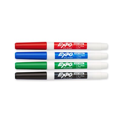 Expo Marker Dry Erase White Board Fine Point 4/Pk Assorted Colors School Office