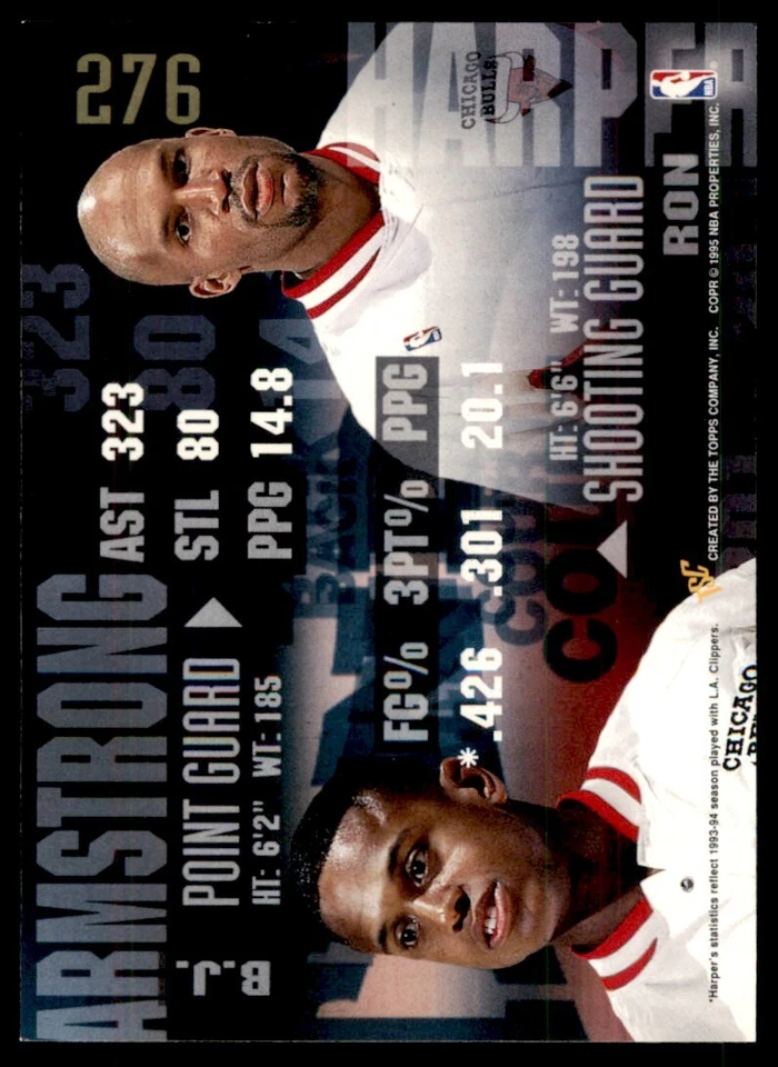 1994-95 Stadium Club B.J. Armstrong/Ron Harper Chicago Bulls #276 - Image 2 of 2