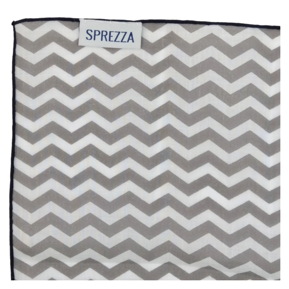 Mens Linen Handkerchief Pocket Square Gray White Chevron Navy Border Hanky 12.5 - Image 4 of 4