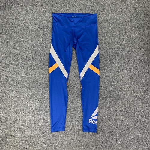 Reebok Leggings Womens M Medium Blue Speedwick Crossfit Logo Fitted Full Length - Picture 2 of 12