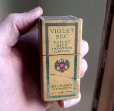 1900 VIOLET SEC TOILET RICE POWDER RICHARD HUDNUT CARDBOARD TALCUM POWDER BOX