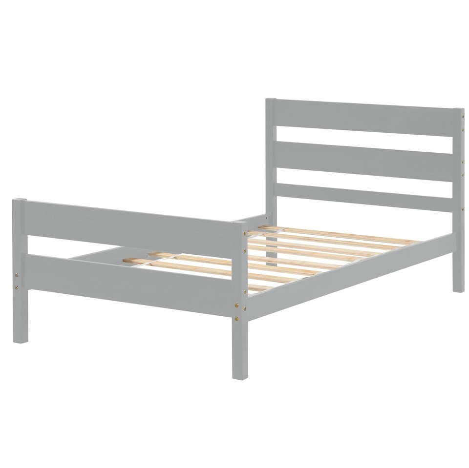 Twin Bed Frame with Headboard Footboard Grey Upholstered Bedroom