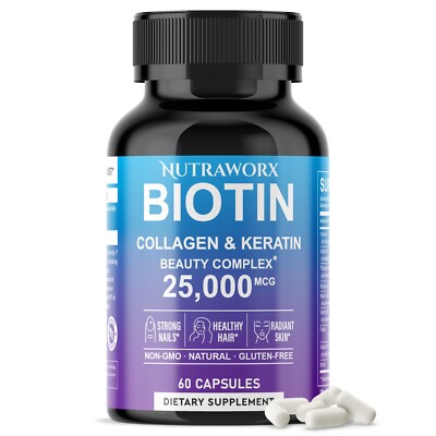 Nutraworx Biotin, Collagen, & Keratin - Supplement for Hair, Skin, & Nails