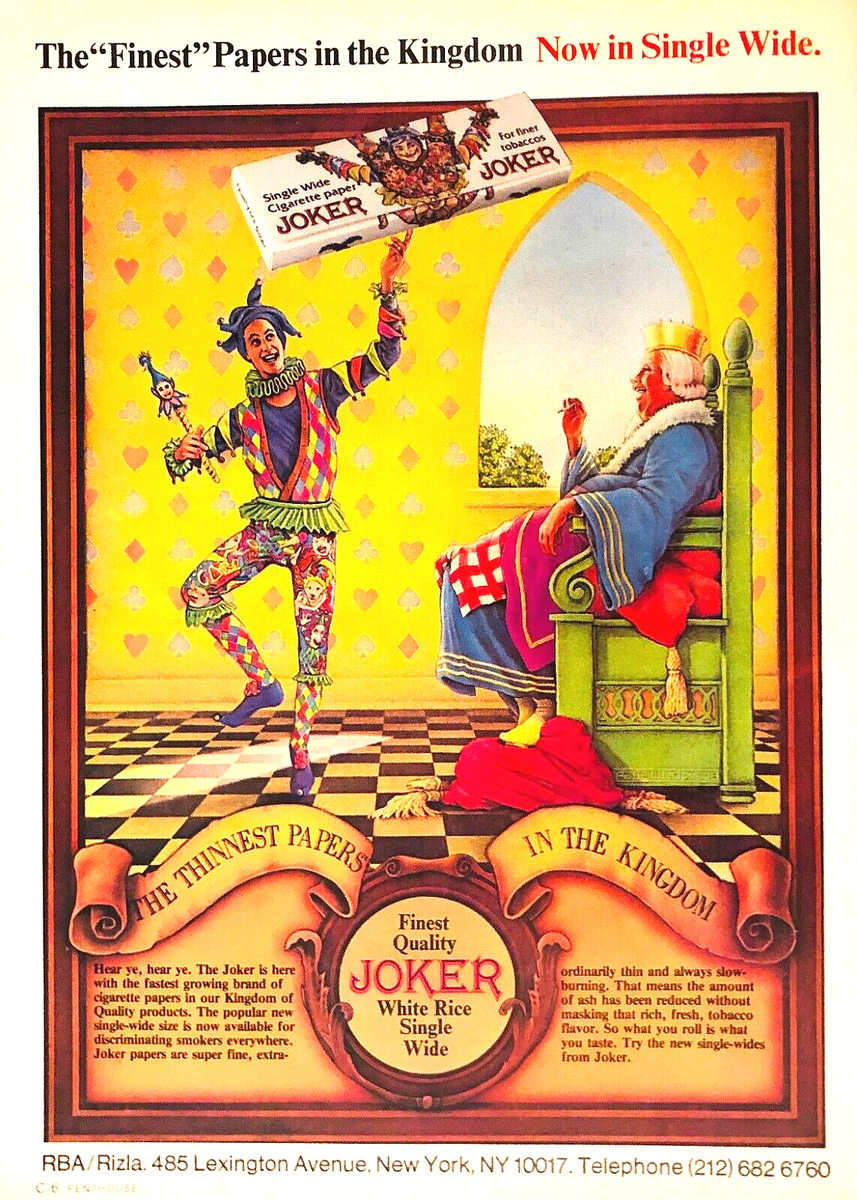 JOKER ROLLING PAPERS—WHITE RICE SINGLE WIDE—ORIGINAL 1981 PRINT AD