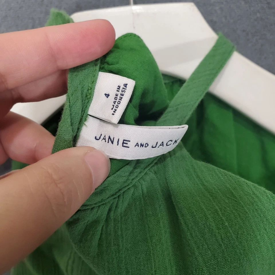 JANIE AND JACK Girls Top Size 4 Green 100% Cotton Gauze Gold Ruffle Strappy - Image 4 of 4