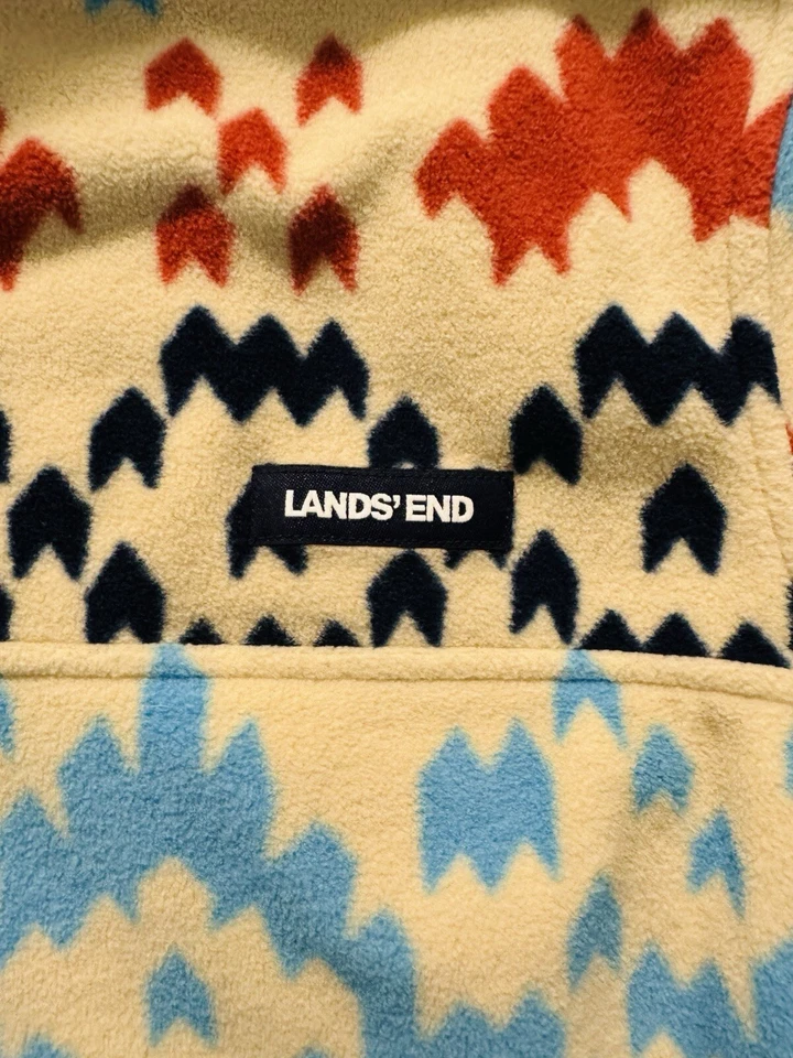 Lands' End Heritage Men's Medium Fleece Jacket 1/4 Snap Neck Print Pullover - Image 2 of 4