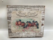 Primitive Style French Post Card Scene With Birds Reclaimed Barn Wood Farmhouse