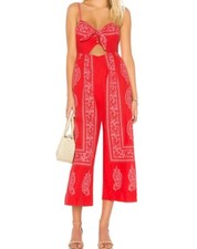  148 NWT FREE PEOPLE Sz6 FEEL THE SUN CUTOUT SPAGHETTI STRAPS JUMPSUIT RED PRINT
