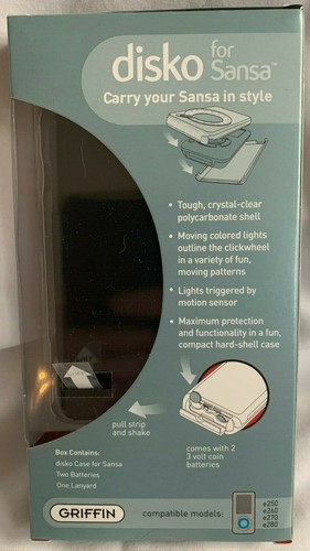 GRIFFIN DISKO for SANSA * BLACK HARD CASE w/ Motion-Activated Lights * NEW - Picture 2 of 2