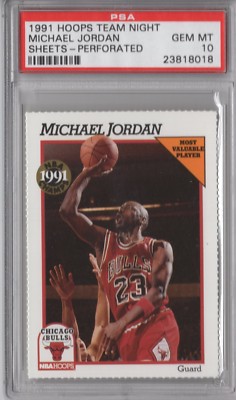 PSA 10 MICHAEL JORDAN 1991-92 Hoops Team Night Sheets Perforated