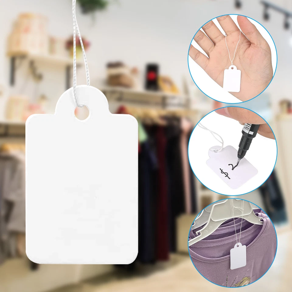 1000 Garage Sale Price Tags Size #5 White Merchandise Hang String Strung Garment - Image 3 of 4