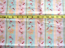 7/8 yd Cotton Fabric Pink Blue Stripes with Cream Pink Flowers