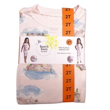 Burt's Bees Kids 4 Piece Pajama Set 2T Pink Tea Party 100 Organic Cotton NEW
