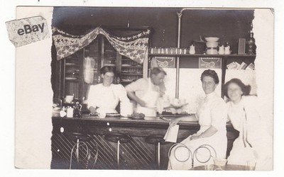 c1910 RPPC DINER CAFE INTERIOR ICE CREAM CHAIRS PATRIOTIC NEBRASKA POSTCARD