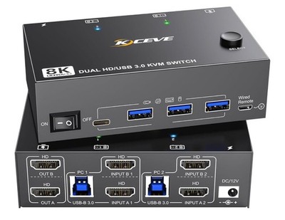 KCEVE 8 K Dual Monitor HDMI USB 3.0 KVM Switch For 2 PCs
