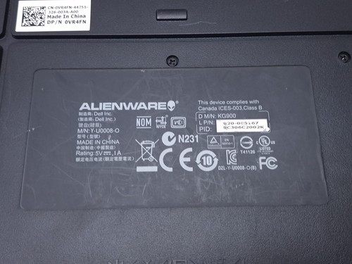 Dell AlienWARE Multimedia Black Ergonomic USB Keyboard KG900 Y-U0008-O VR4FN OEM - Picture 12 of 16